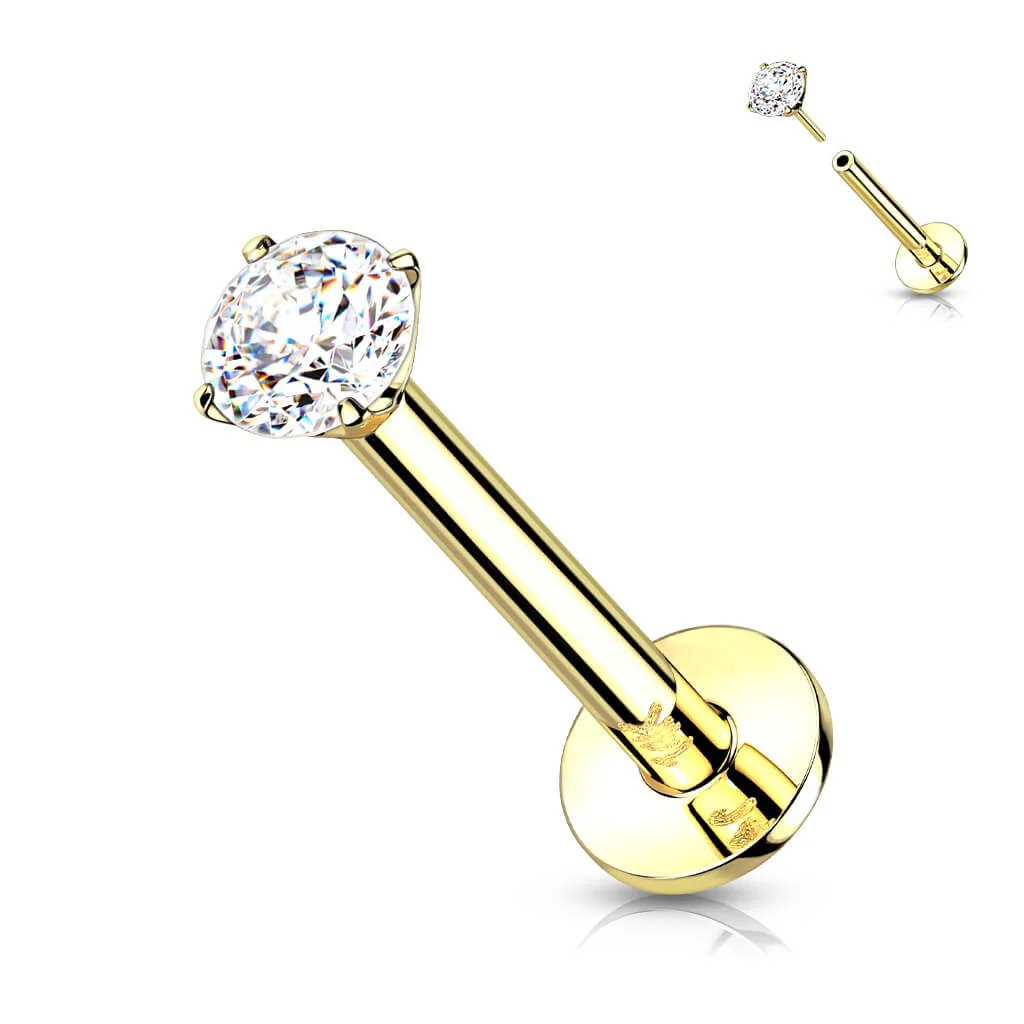 14 Karat Gold Labret Zirkonia Rund Gelbgold Weißgold Push-In - Image 5