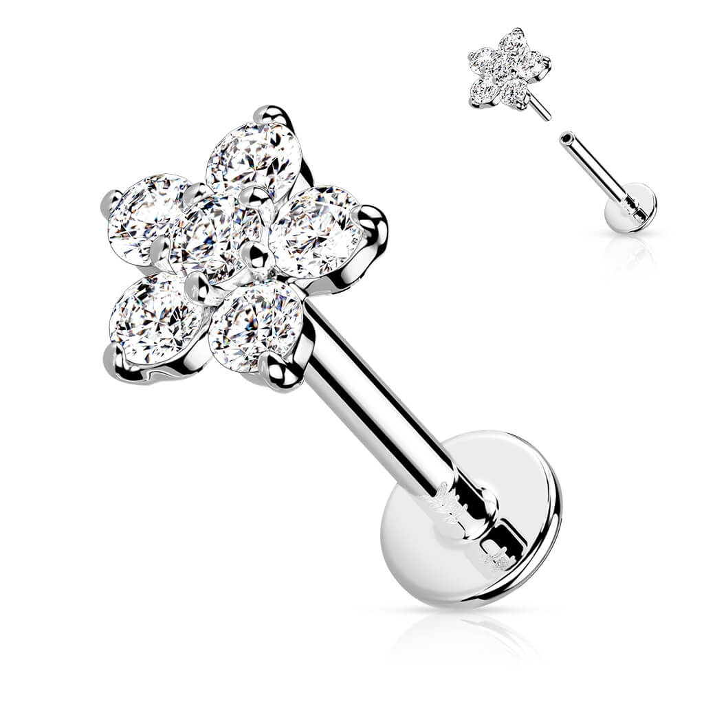 14 Karat Gold Labret Blume Zirkonia Gelbgold Weißgold Push-In - Image 2