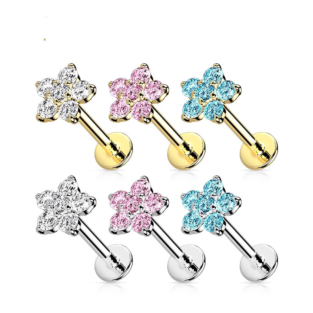 14 Karat Gold Labret Blume Zirkonia Gelbgold Weißgold Push-In - Image 3