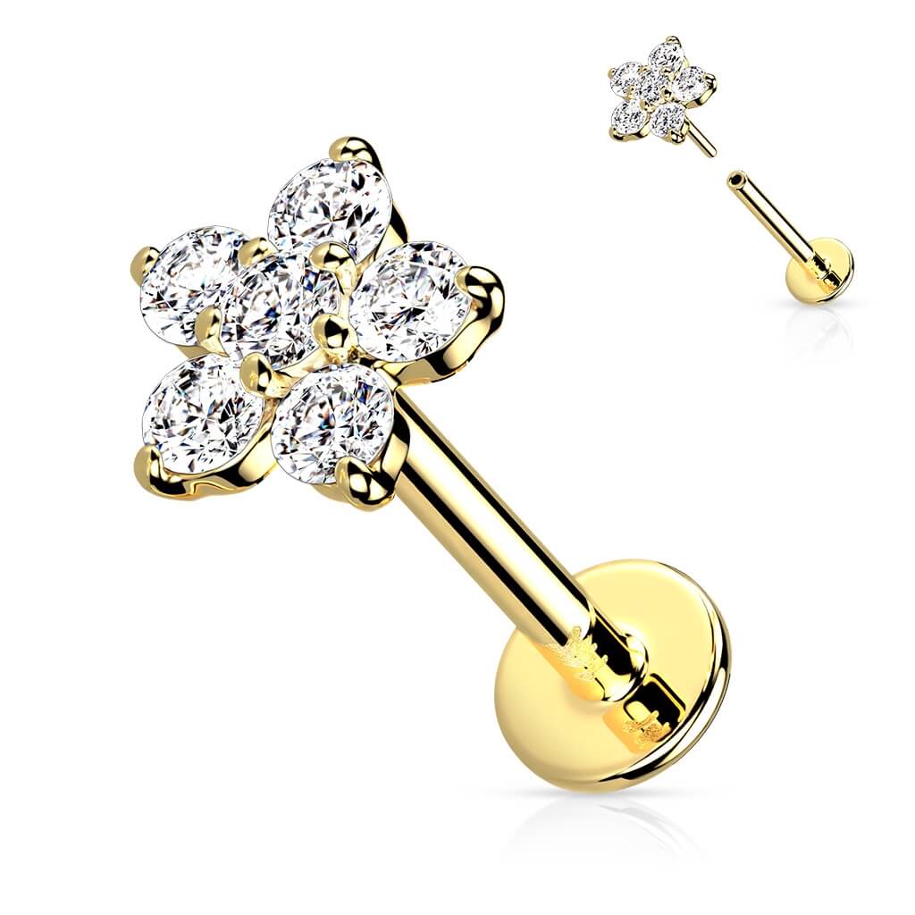 14 Karat Gold Labret Blume Zirkonia Gelbgold Weißgold Push-In - Image 4