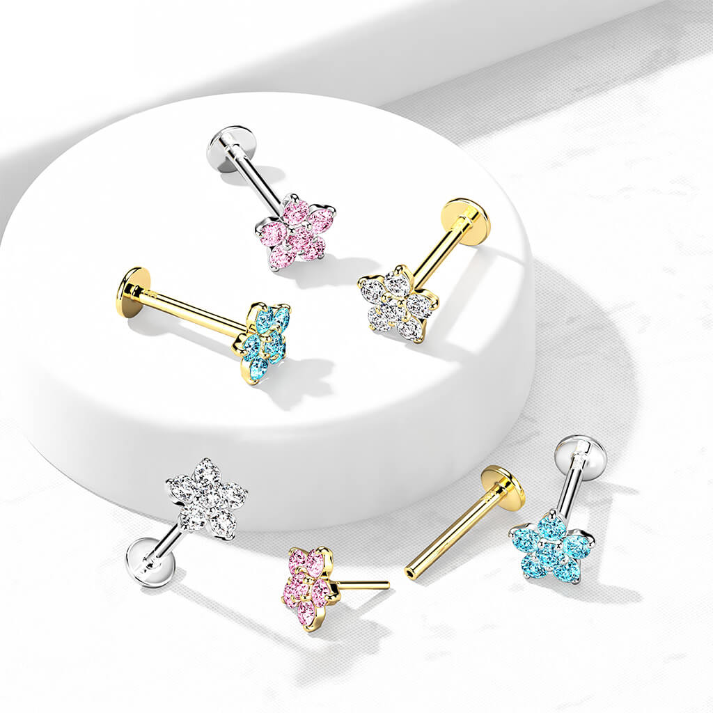 14 Karat Gold Labret Blume Zirkonia Gelbgold Weißgold Push-In - Image 5