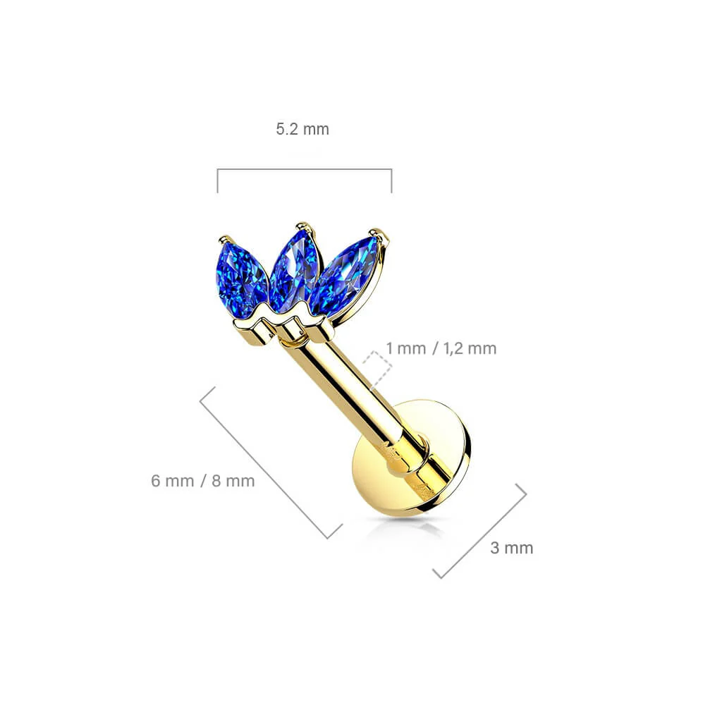 14 Karat Gold Labret Marquise Schliff 3 Zirkonia Gelbgold Weißgold Push-In - Image 10
