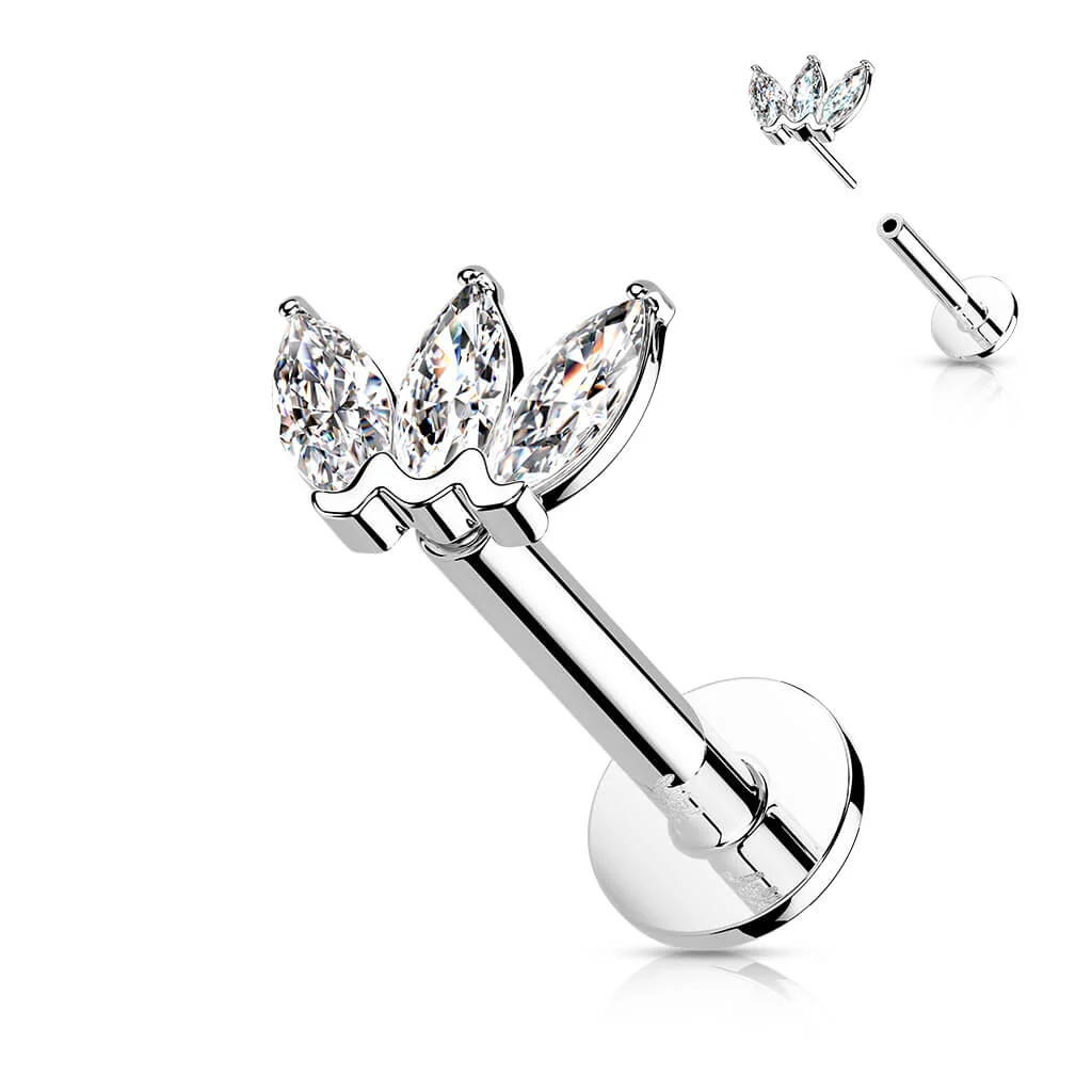 14 Karat Gold Labret Marquise Schliff 3 Zirkonia Gelbgold Weißgold Push-In - Image 2