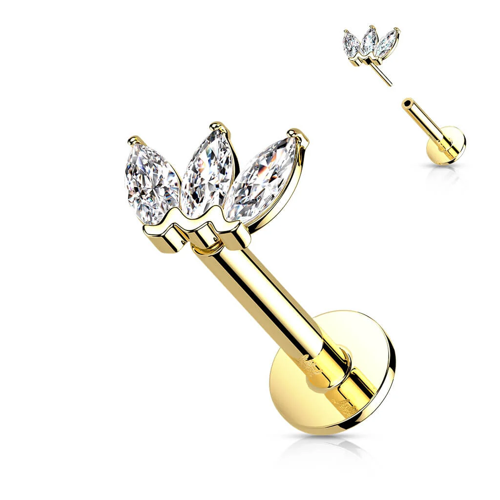 14 Karat Gold Labret Marquise Schliff 3 Zirkonia Gelbgold Weißgold Push-In - Image 3