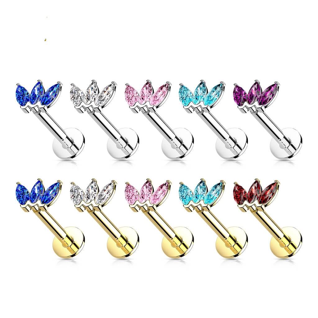 14 Karat Gold Labret Marquise Schliff 3 Zirkonia Gelbgold Weißgold Push-In - Image 4
