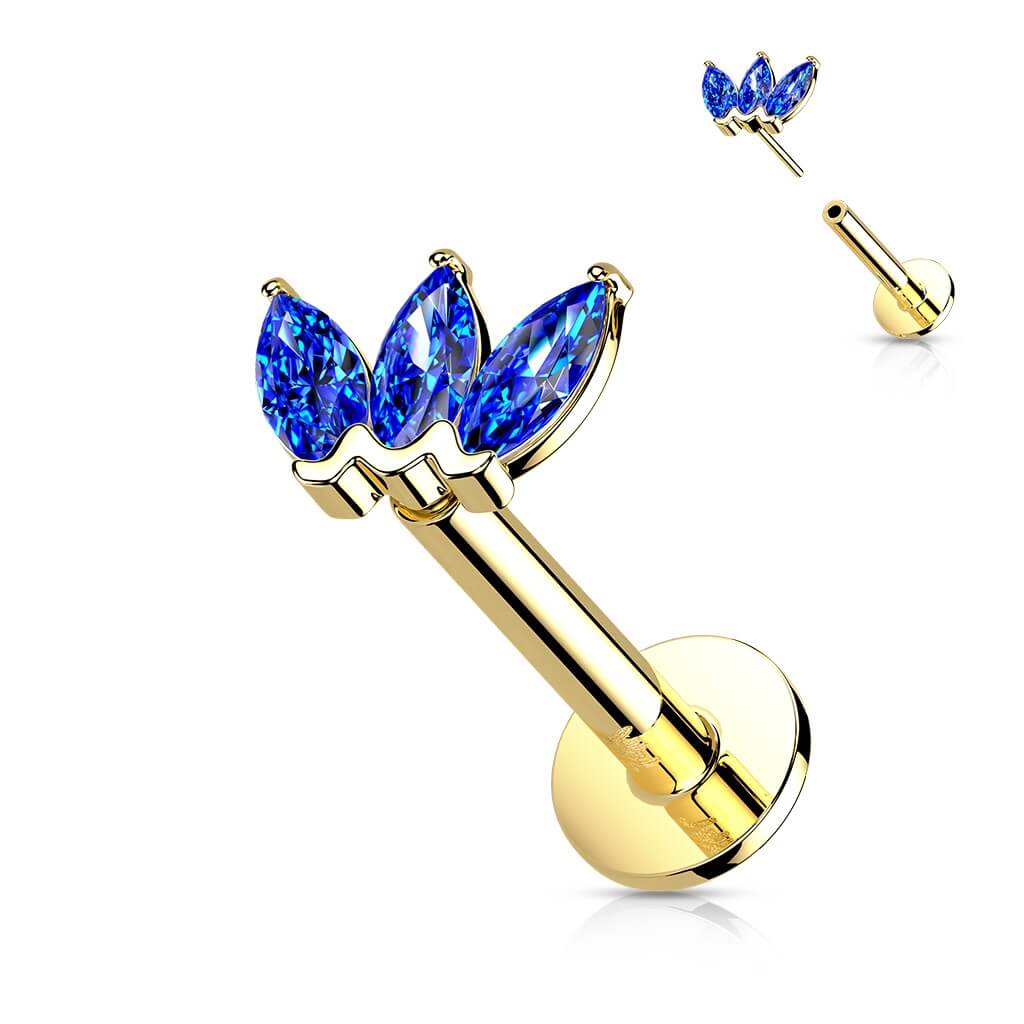 14 Karat Gold Labret Marquise Schliff 3 Zirkonia Gelbgold Weißgold Push-In - Image 5