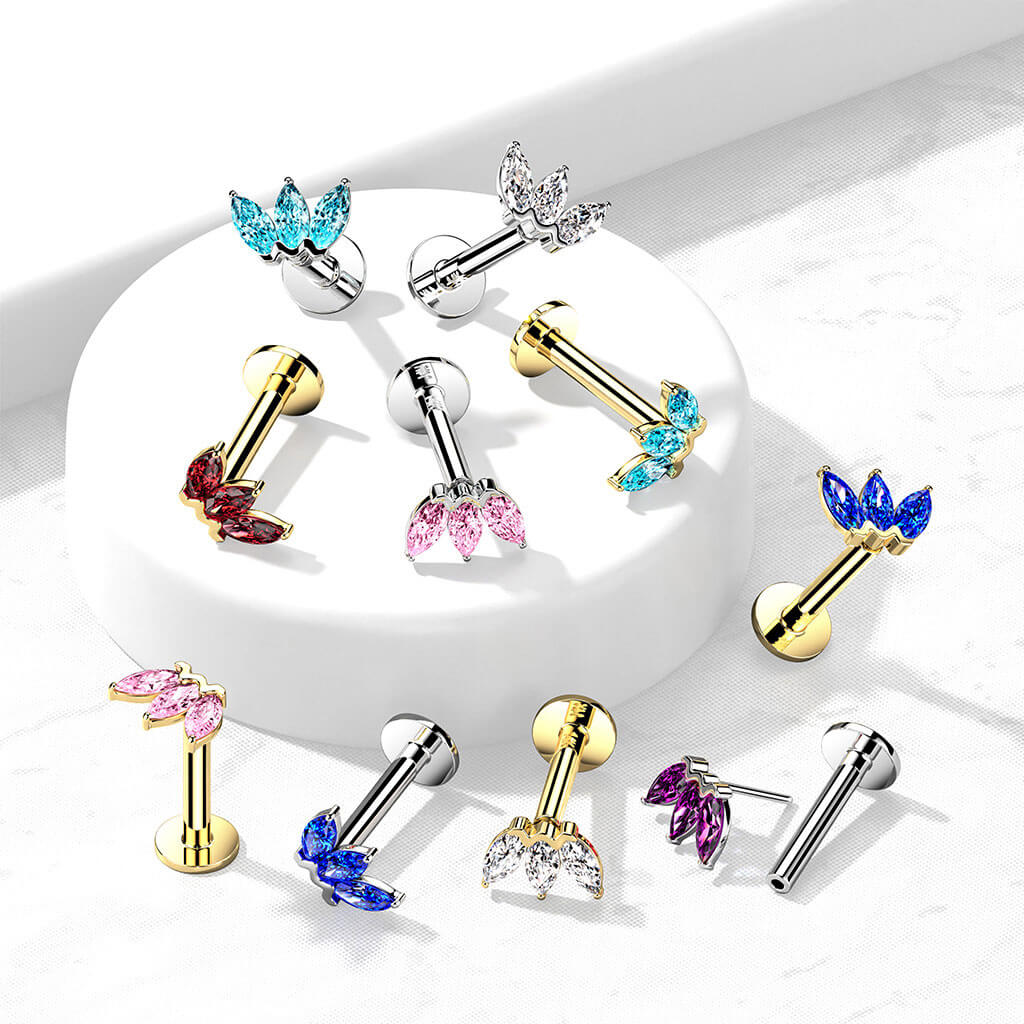 14 Karat Gold Labret Marquise Schliff 3 Zirkonia Gelbgold Weißgold Push-In - Image 6