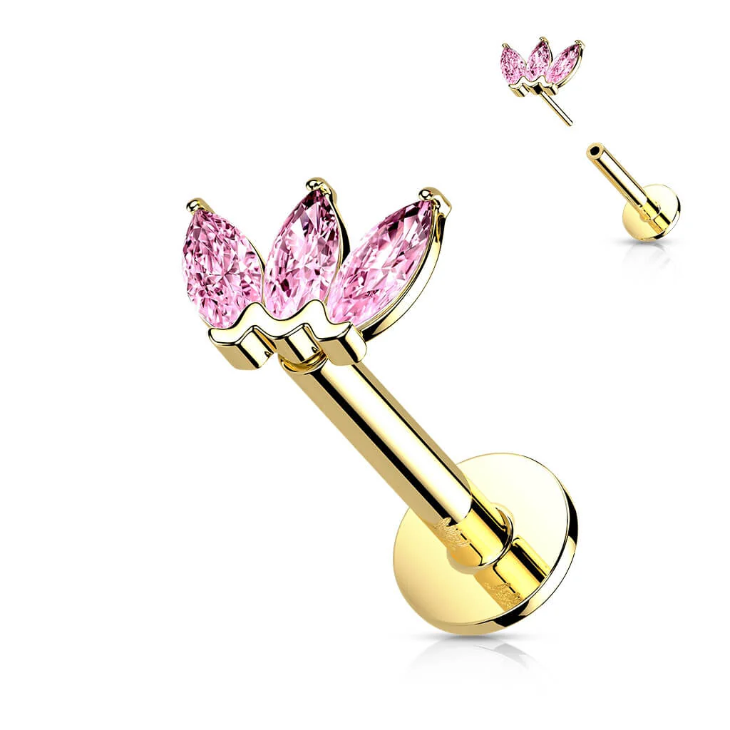 14 Karat Gold Labret Marquise Schliff 3 Zirkonia Gelbgold Weißgold Push-In - Image 7