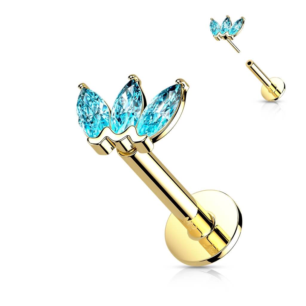 14 Karat Gold Labret Marquise Schliff 3 Zirkonia Gelbgold Weißgold Push-In - Image 8