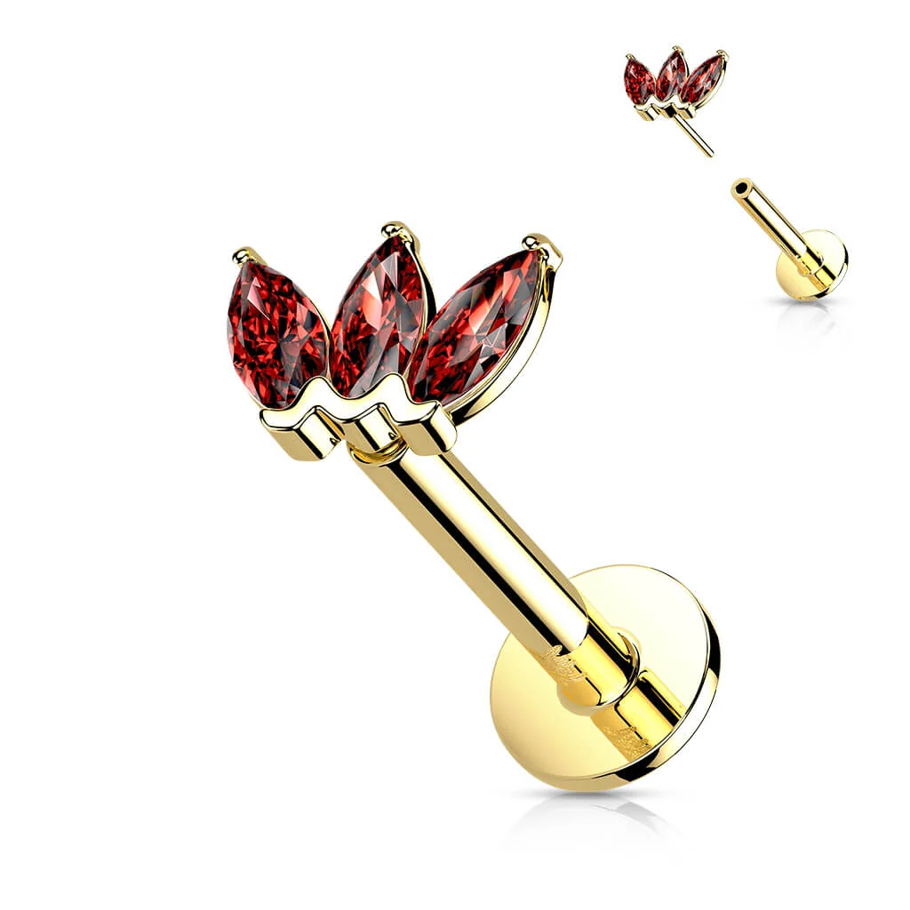 14 Karat Gold Labret Marquise Schliff 3 Zirkonia Gelbgold Weißgold Push-In - Image 9