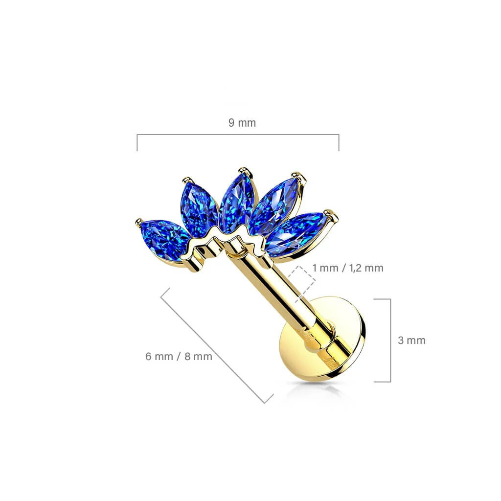 14 Karat Gold Labret Marquise Schliff 5 Zirkonia Gelbgold Weißgold Push-In - Image 10