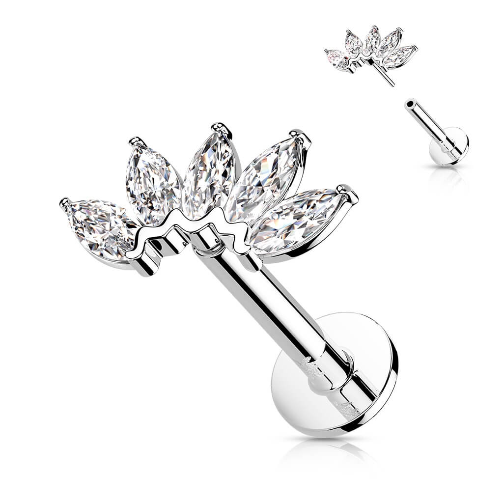 14 Karat Gold Labret Marquise Schliff 5 Zirkonia Gelbgold Weißgold Push-In - Image 2