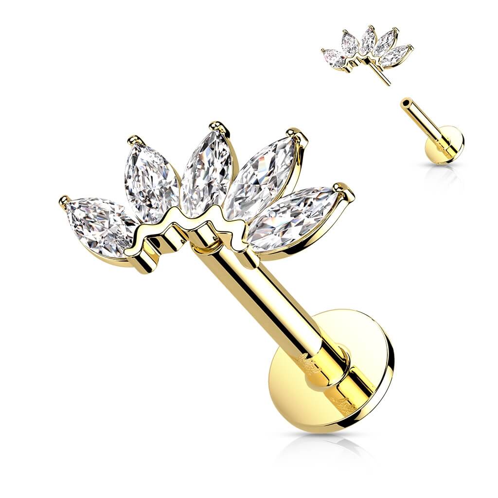 14 Karat Gold Labret Marquise Schliff 5 Zirkonia Gelbgold Weißgold Push-In - Image 3