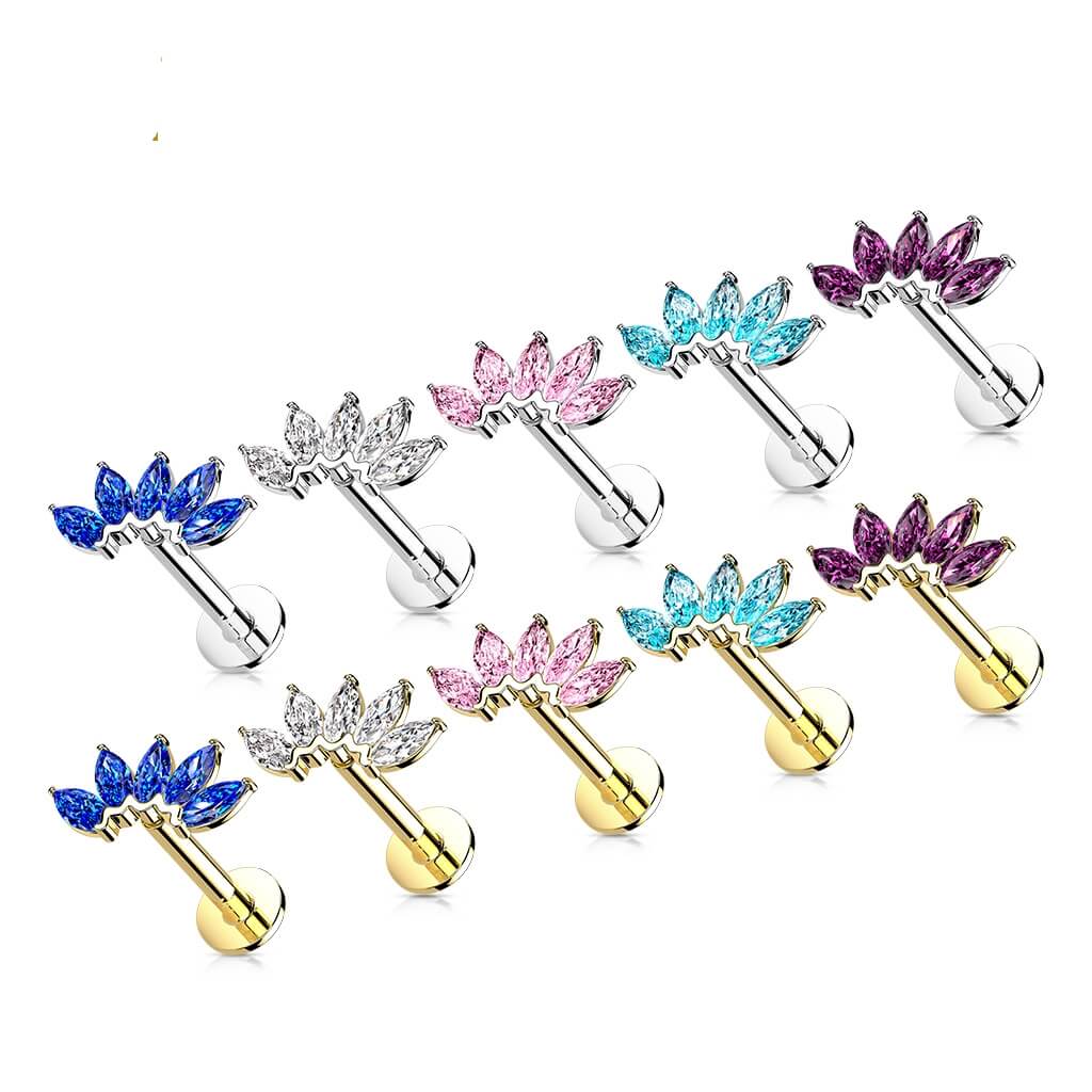 14 Karat Gold Labret Marquise Schliff 5 Zirkonia Gelbgold Weißgold Push-In - Image 4