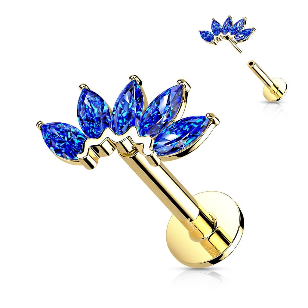 14 Karat Gold Labret Marquise Schliff 5 Zirkonia Gelbgold Weißgold Push-In - Image 5