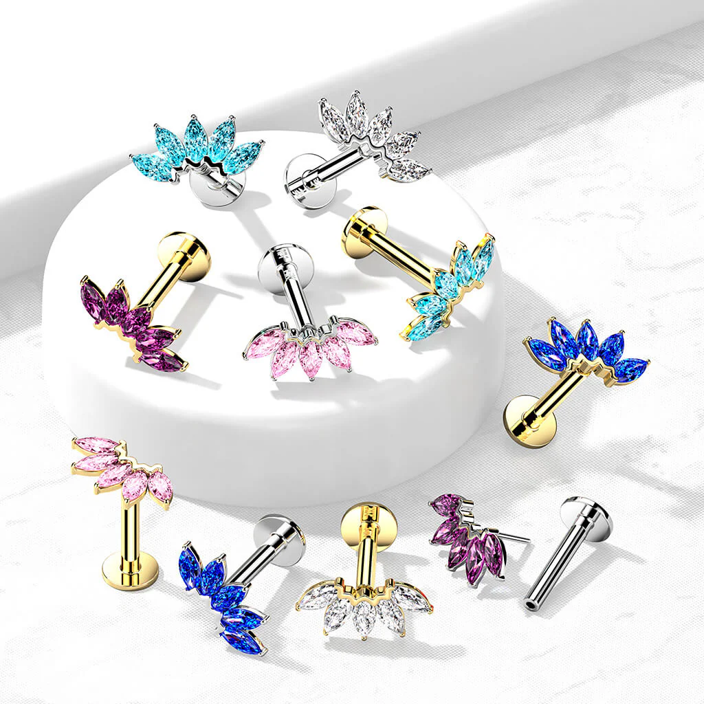 14 Karat Gold Labret Marquise Schliff 5 Zirkonia Gelbgold Weißgold Push-In - Image 6