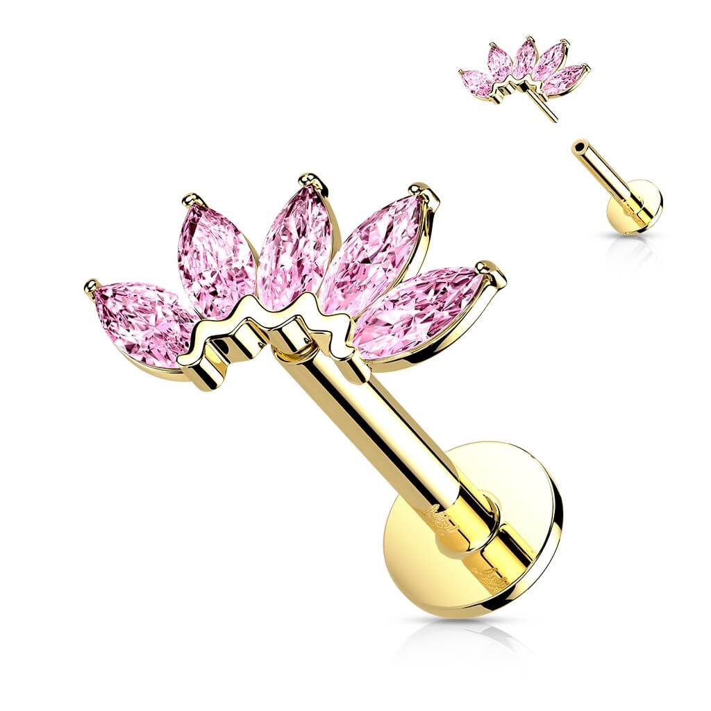 14 Karat Gold Labret Marquise Schliff 5 Zirkonia Gelbgold Weißgold Push-In - Image 7
