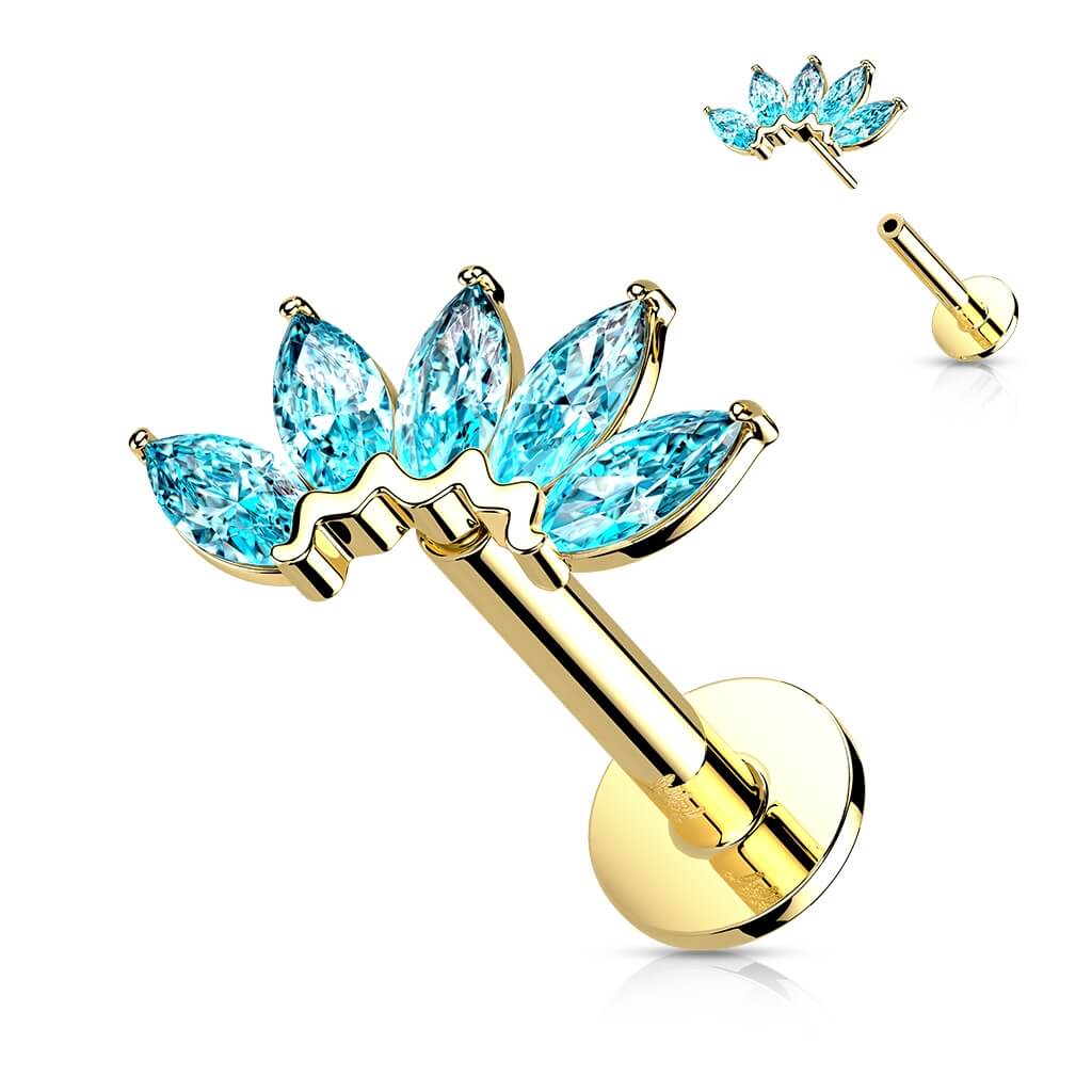 14 Karat Gold Labret Marquise Schliff 5 Zirkonia Gelbgold Weißgold Push-In - Image 8