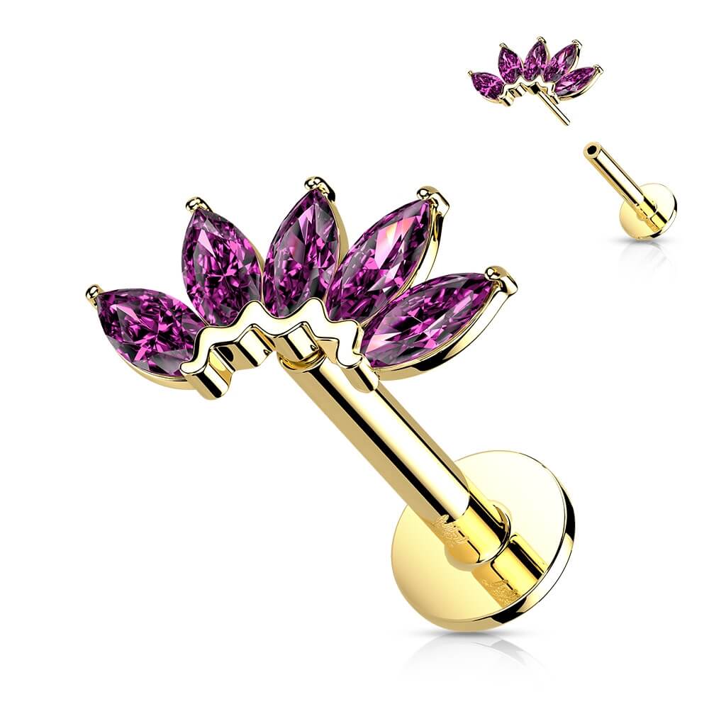 14 Karat Gold Labret Marquise Schliff 5 Zirkonia Gelbgold Weißgold Push-In - Image 9
