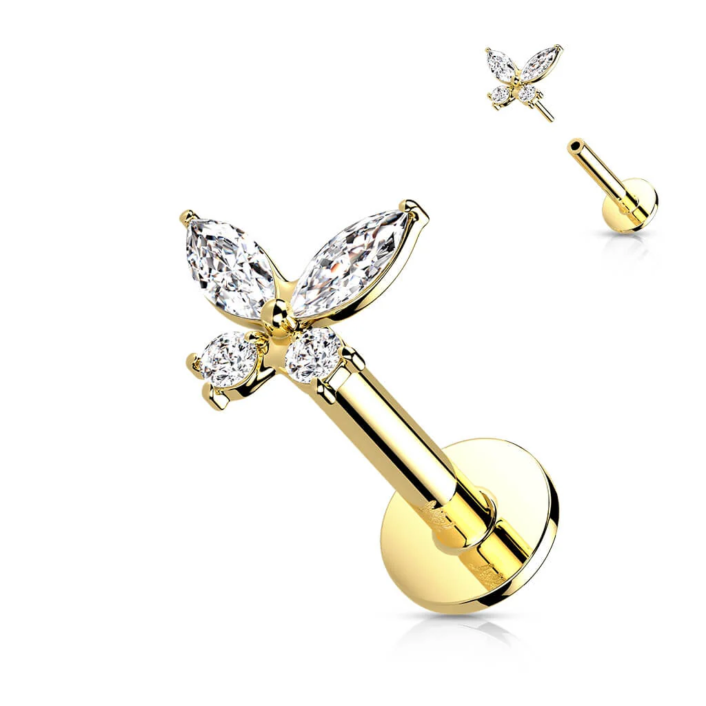 14 Karat Gold Labret Schmetterling Zirkonia Gelbgold Weißgold Push-In - Image 3