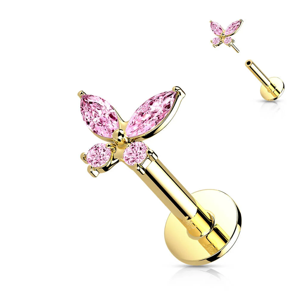 14 Karat Gold Labret Schmetterling Zirkonia Gelbgold Weißgold Push-In - Image 5