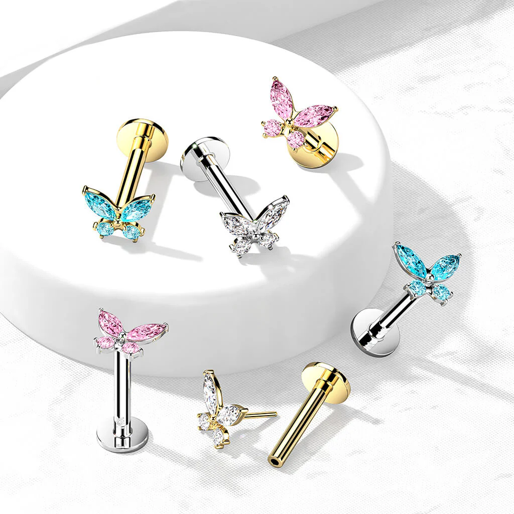 14 Karat Gold Labret Schmetterling Zirkonia Gelbgold Weißgold Push-In - Image 6