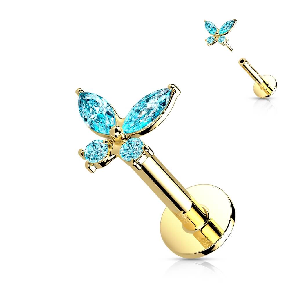 14 Karat Gold Labret Schmetterling Zirkonia Gelbgold Weißgold Push-In - Image 7