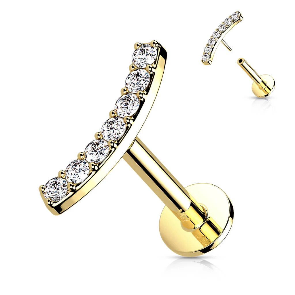 14 Karat Gold Labret Stab gebogen Zirkonia Gelbgold Weißgold Push-In - Image 4