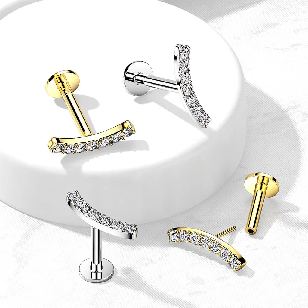 14 Karat Gold Labret Stab gebogen Zirkonia Gelbgold Weißgold Push-In - Image 5