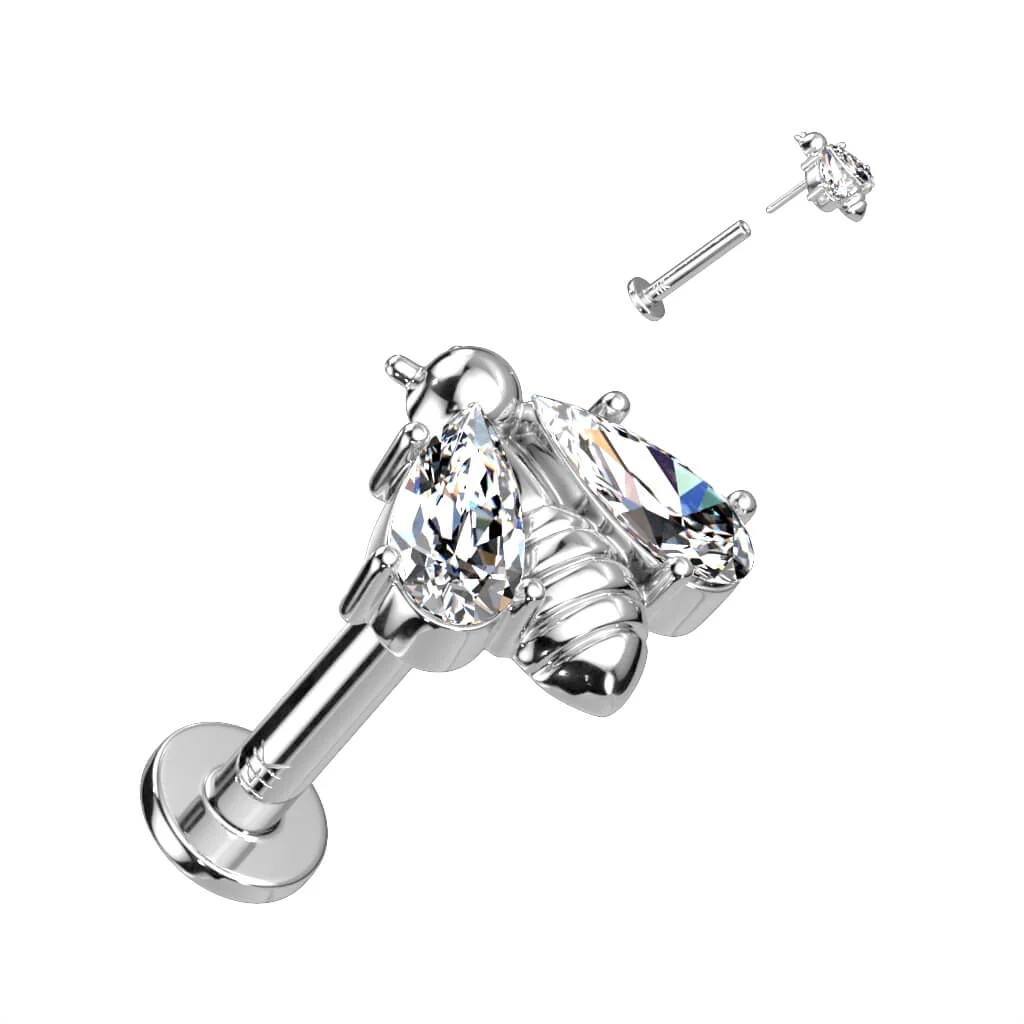 14 Karat Gold Labret Biene Zirkonia Gelbgold Weißgold Push-In - Image 2
