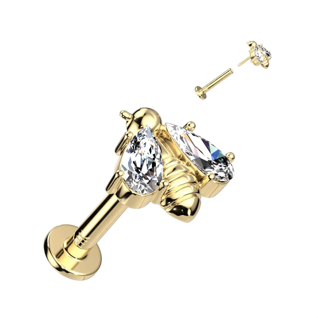 14 Karat Gold Labret Biene Zirkonia Gelbgold Weißgold Push-In - Image 3