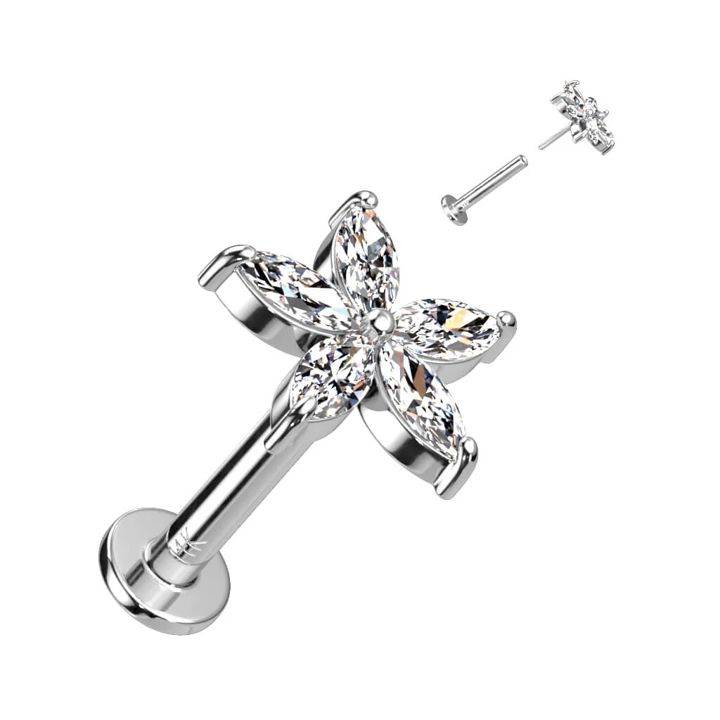 14 Karat Gold Labret Blume Zirkonia Gelbgold Weißgold Push-In - Image 2