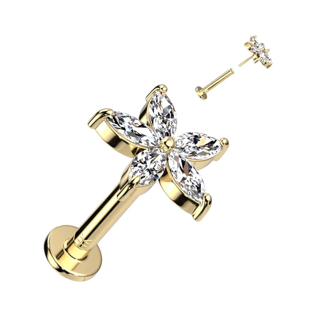 14 Karat Gold Labret Blume Zirkonia Gelbgold Weißgold Push-In - Image 3