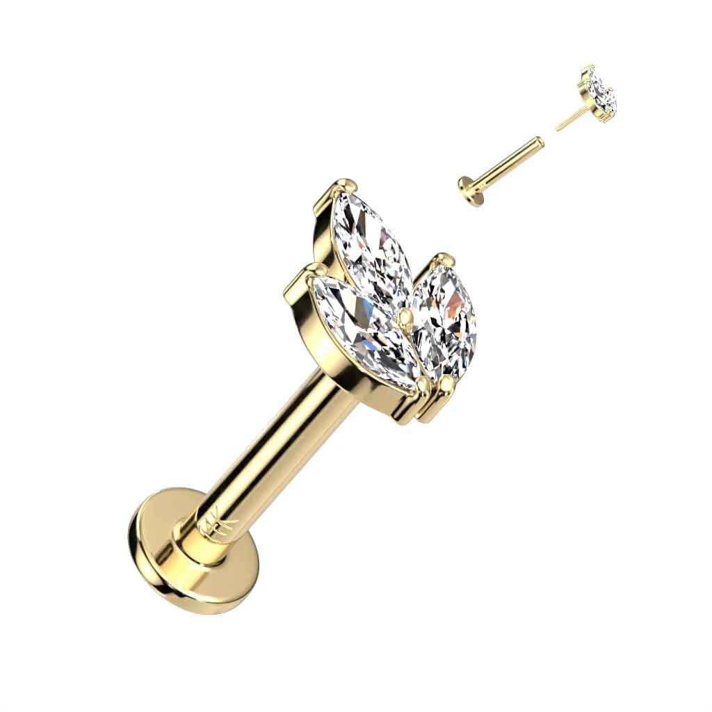 14 Karat Gold Labret Blatt Zirkonia Gelbgold Weißgold Push-In - Image 3