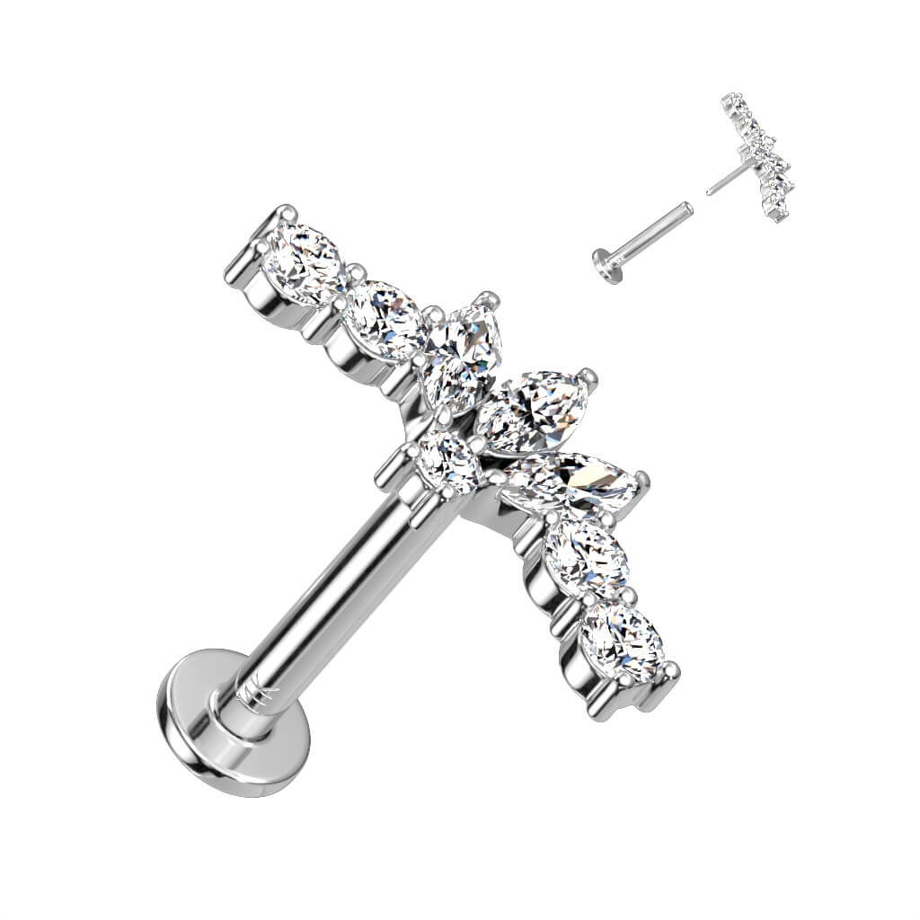 14 Karat Gold Labret Marquise Schliff Zirkonia Gelbgold Weißgold Push-In - Image 2