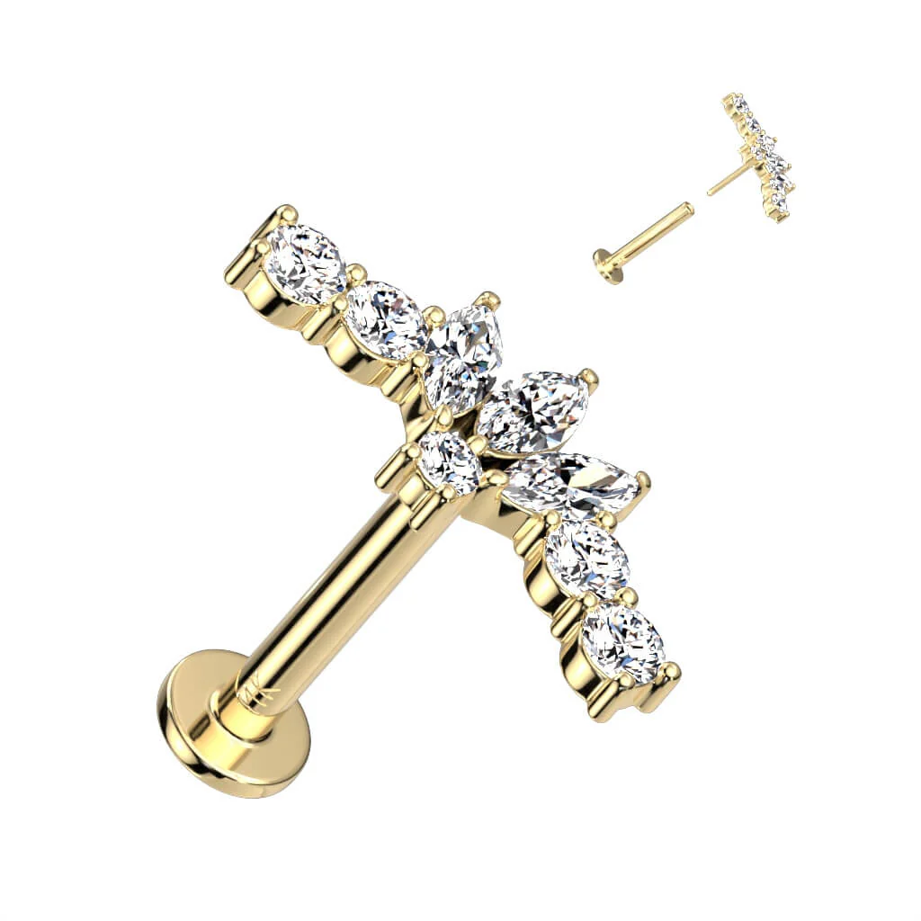 14 Karat Gold Labret Marquise Schliff Zirkonia Gelbgold Weißgold Push-In - Image 3