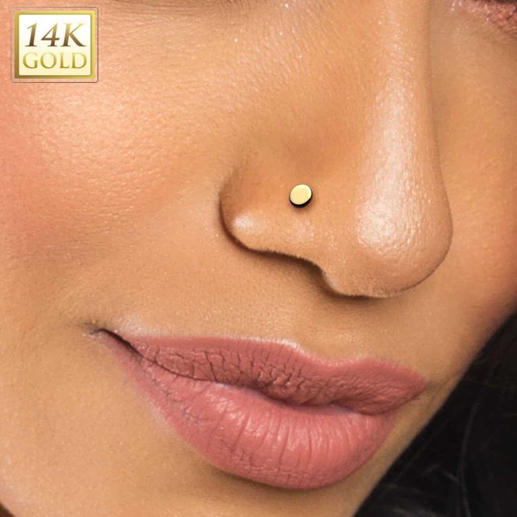 14 Karat Gold Labret rund flach Nasenpiercing Push-In - Image 2