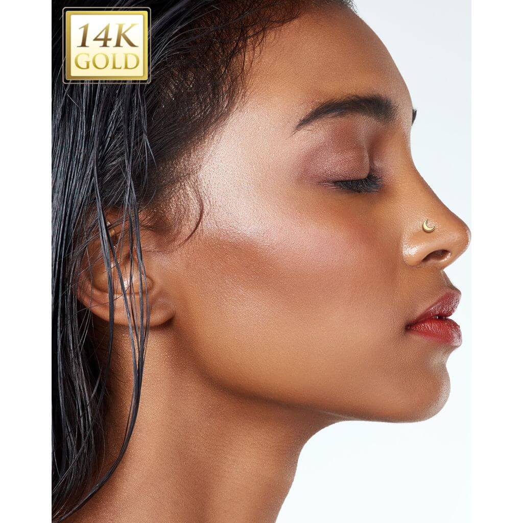 14 Karat Gold Labret Neumond flach Nasenpiercing Push-In - Image 2