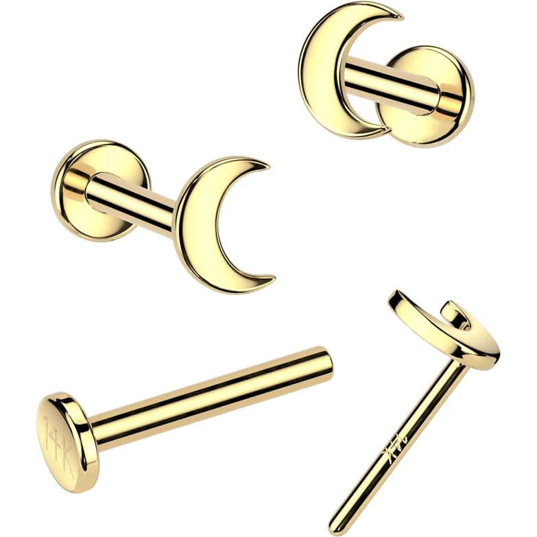 14 Karat Gold Labret Neumond flach Nasenpiercing Push-In - Image 3