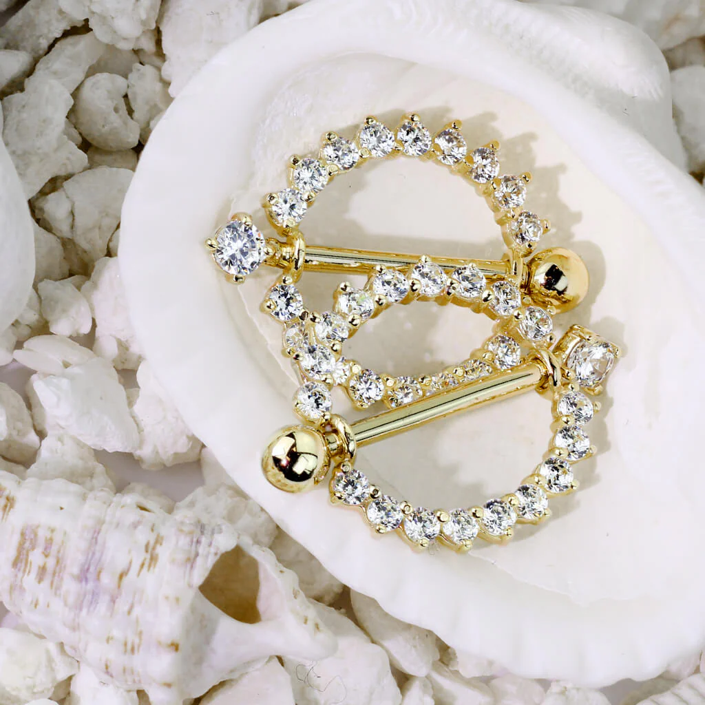 14 Karat Gold Nippelpiercing Sonne Zirkonia Gelbgold Weißgold - Image 4