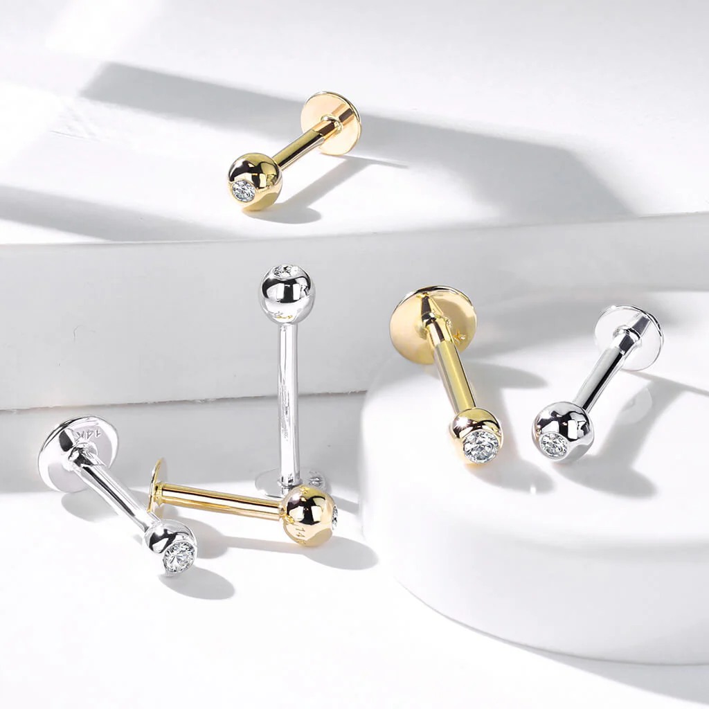 14 Karat Gold Labret Kugel Zirkonia Gelbgold Weißgold - Image 5