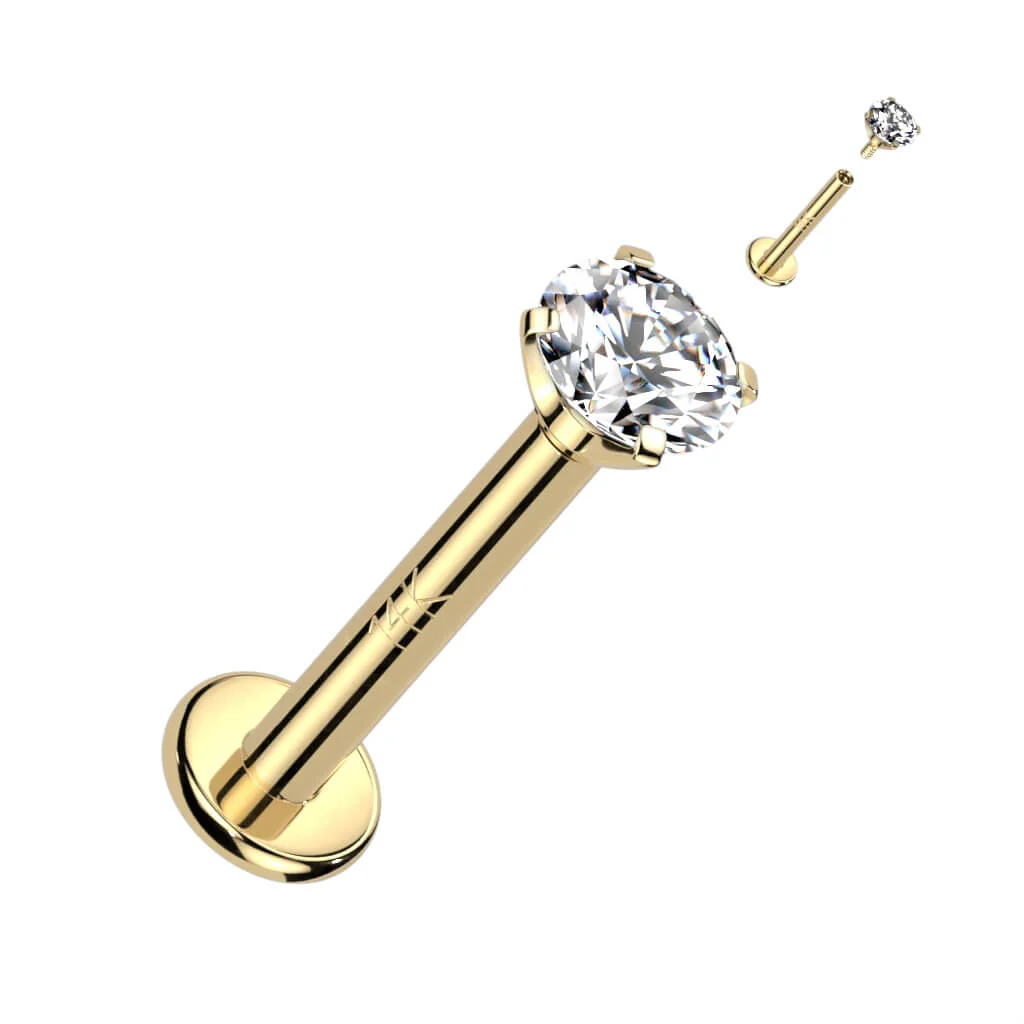 14 Karat Gold Labret Zirkonia Krappenfassung Gelbgold Weißgold Innengewinde - Image 3