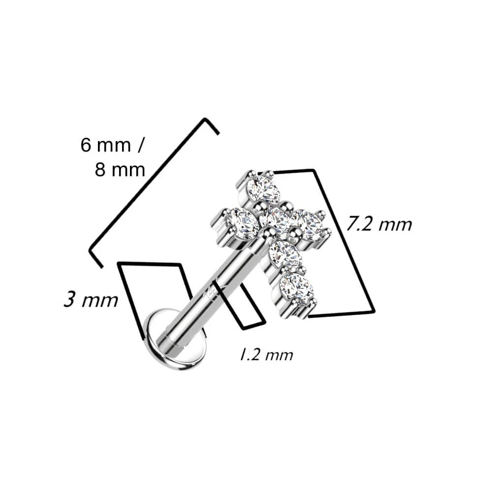 14 Karat Gold Labret Kreuz Zirkonia Gelbgold Weißgold Innengewinde - Image 4