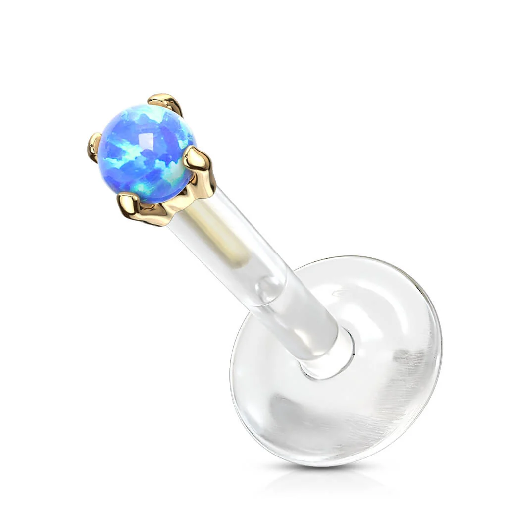 14 Karat Gold Labret Opal Krappenfassung Rund Gelbgold Weißgold - Image 6