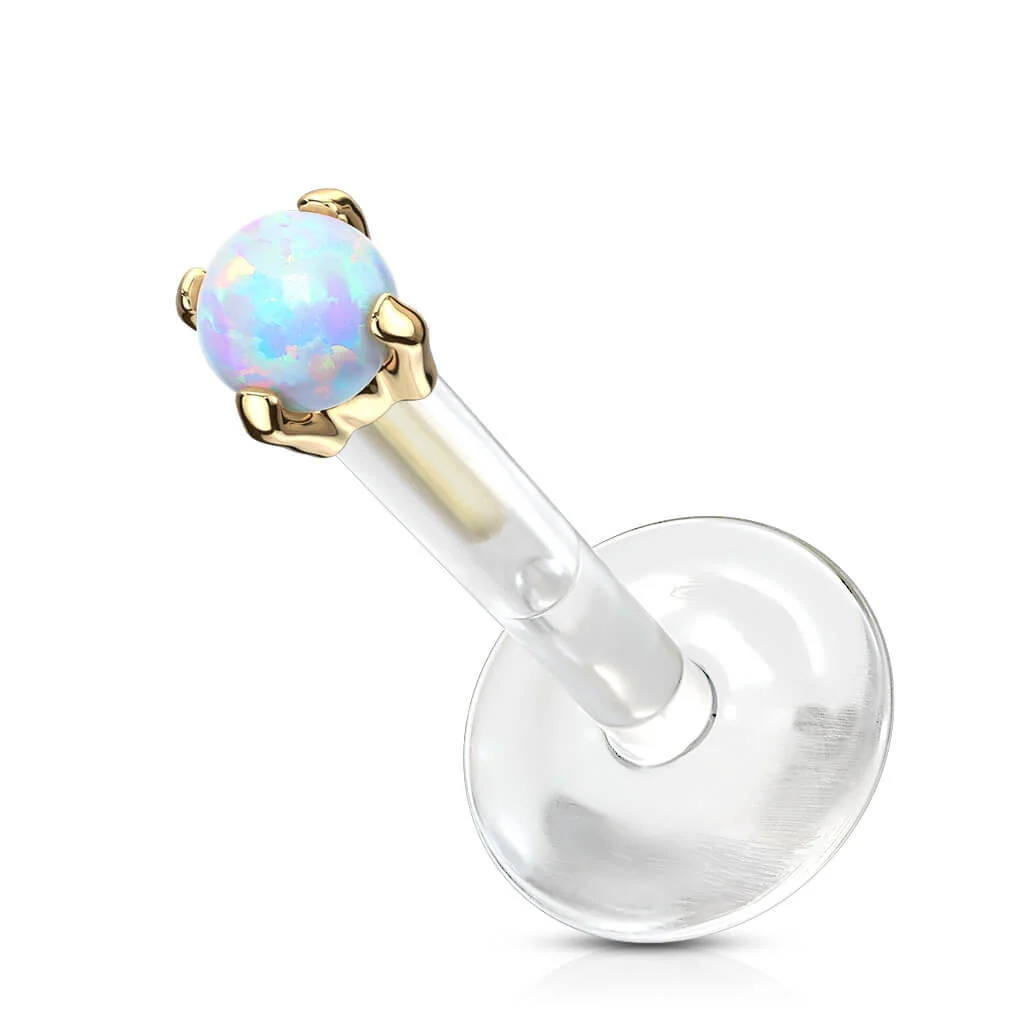 14 Karat Gold Labret Opal Krappenfassung Rund Gelbgold Weißgold - Image 8