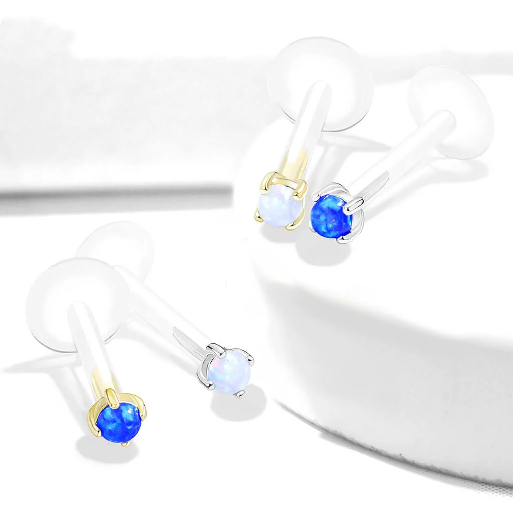 14 Karat Gold Labret Opal Krappenfassung Rund Gelbgold Weißgold - Image 9