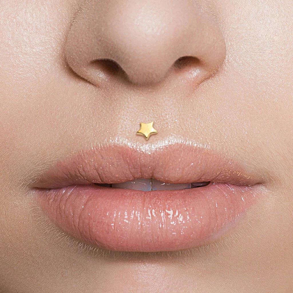 14 Karat Gold Labret Stern Flach Gelbgold Weißgold - Image 4