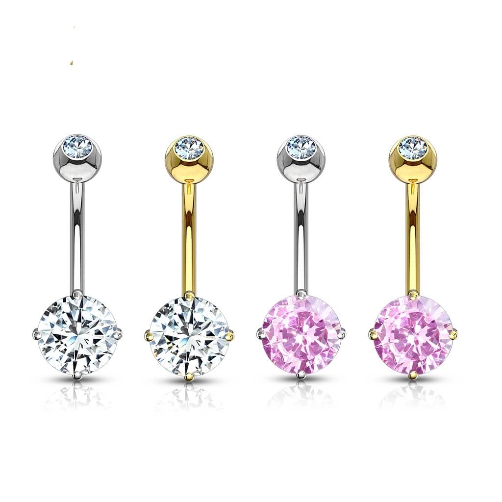 14 Karat Gold Bauchnabelpiercing Zirkonia Rund Gelbgold Weißgold - Image 5