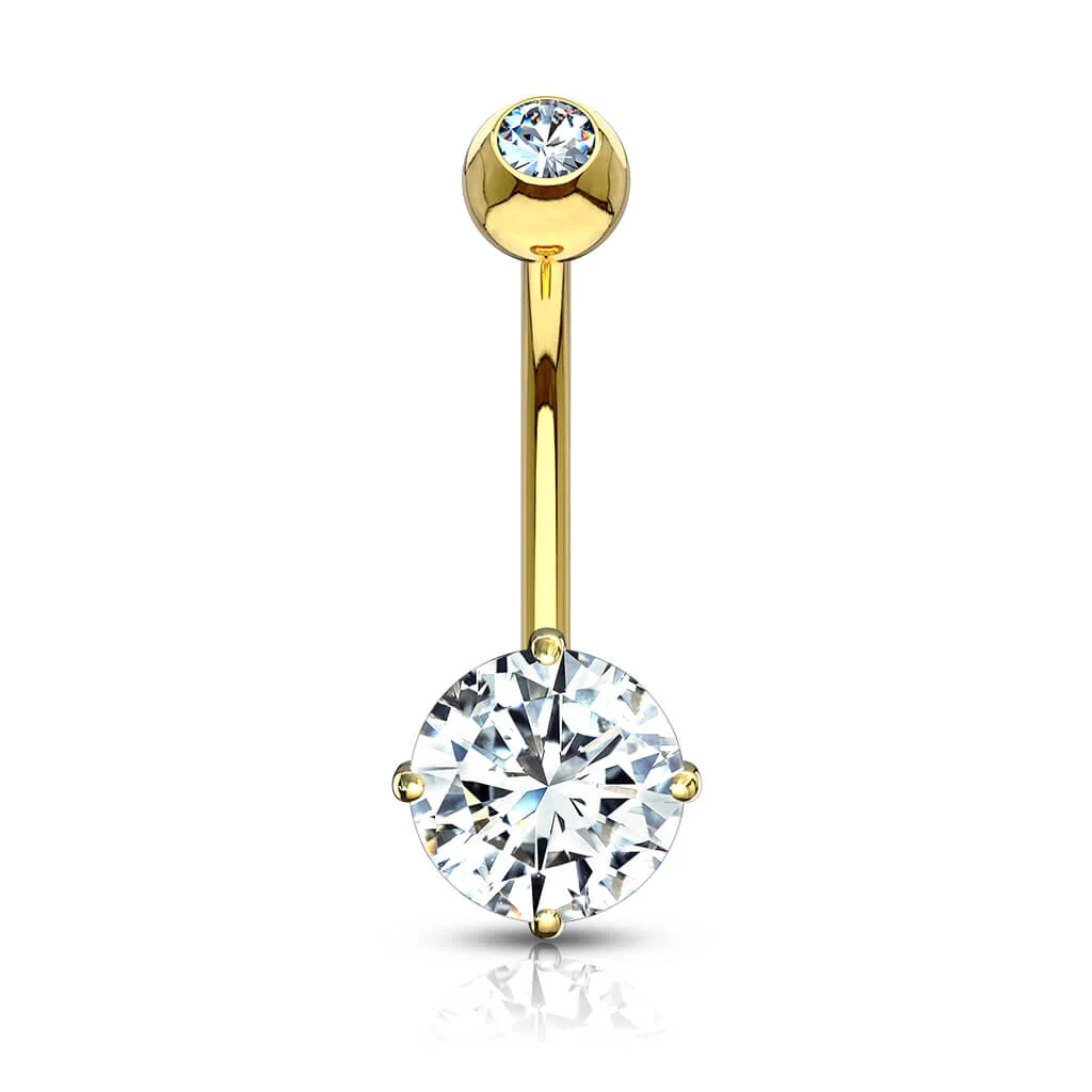 14 Karat Gold Bauchnabelpiercing Zirkonia Rund Gelbgold Weißgold - Image 6