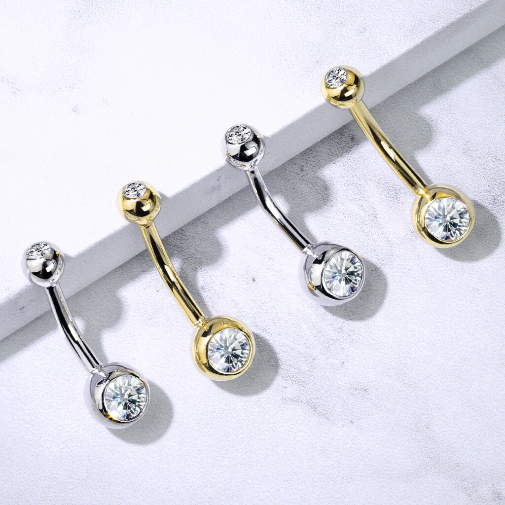 14 Karat Gold Bauchnabelpiercing Zirkonia Kesselfassung Gelbgold Weißgold - Image 6